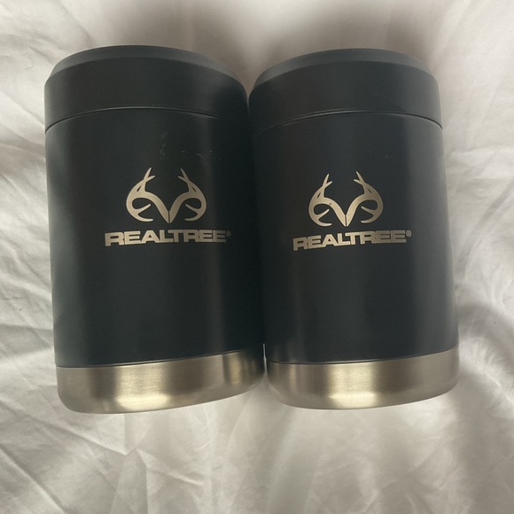 2 NEW Stainless Steel 12z Can Holder Coozie Insulated Black Realtree Antler Logo